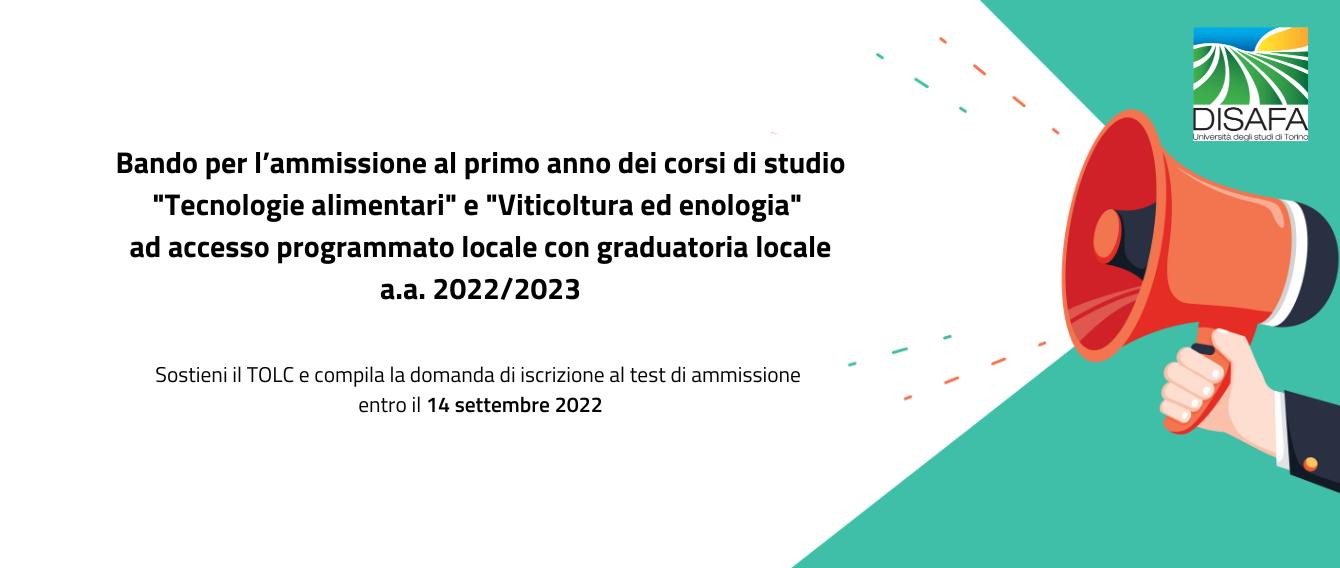 Bando per l’ammissione al primo anno a Viticoltura ed Enologia, a.a. 2022/2023